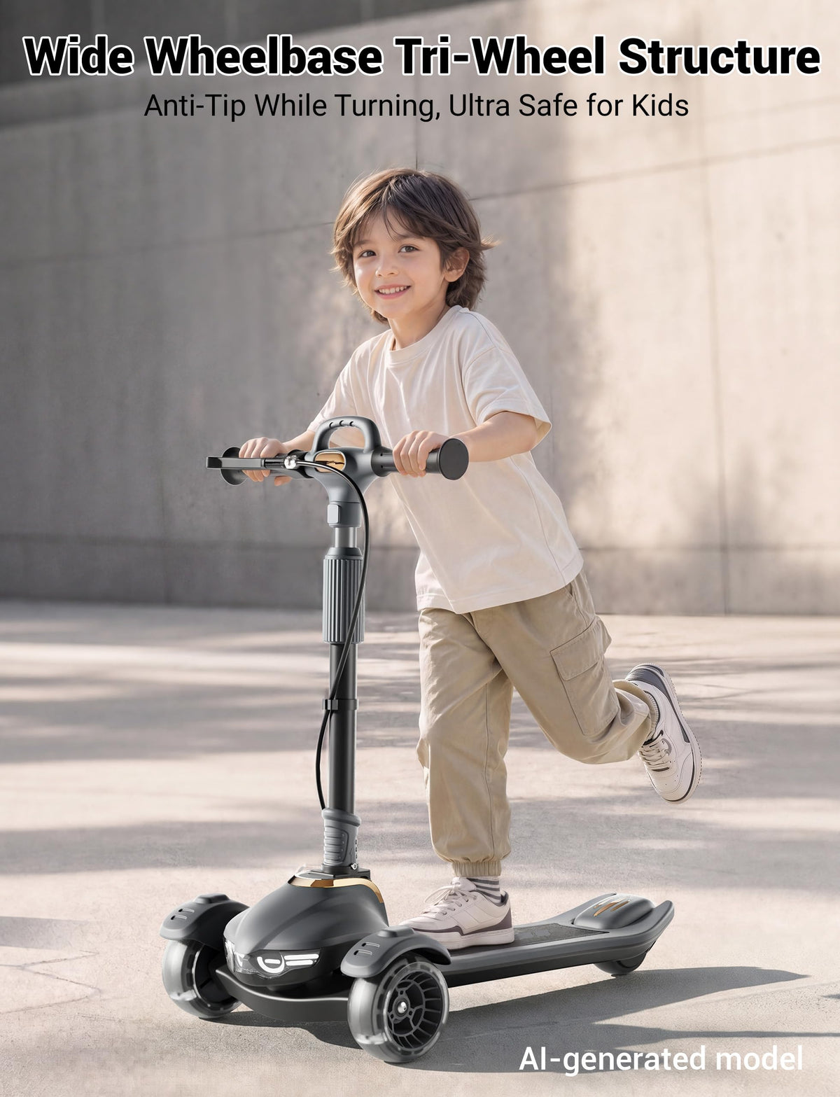 Kids Scooter with Dual Brakes, Music, Lights, Adjustable and Folding P305