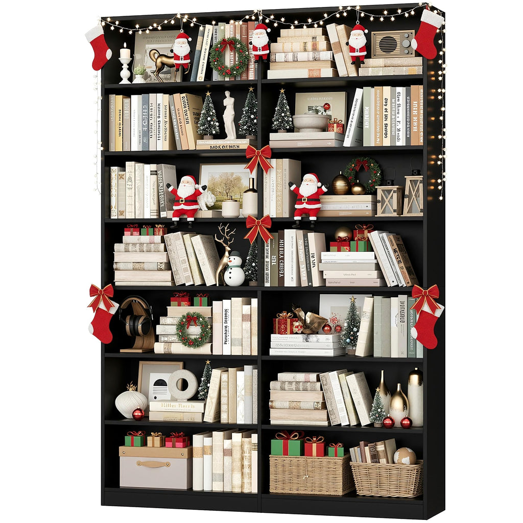 83.7" Tall 7-Tier Double Black Bookshelf and Bookcase A857944