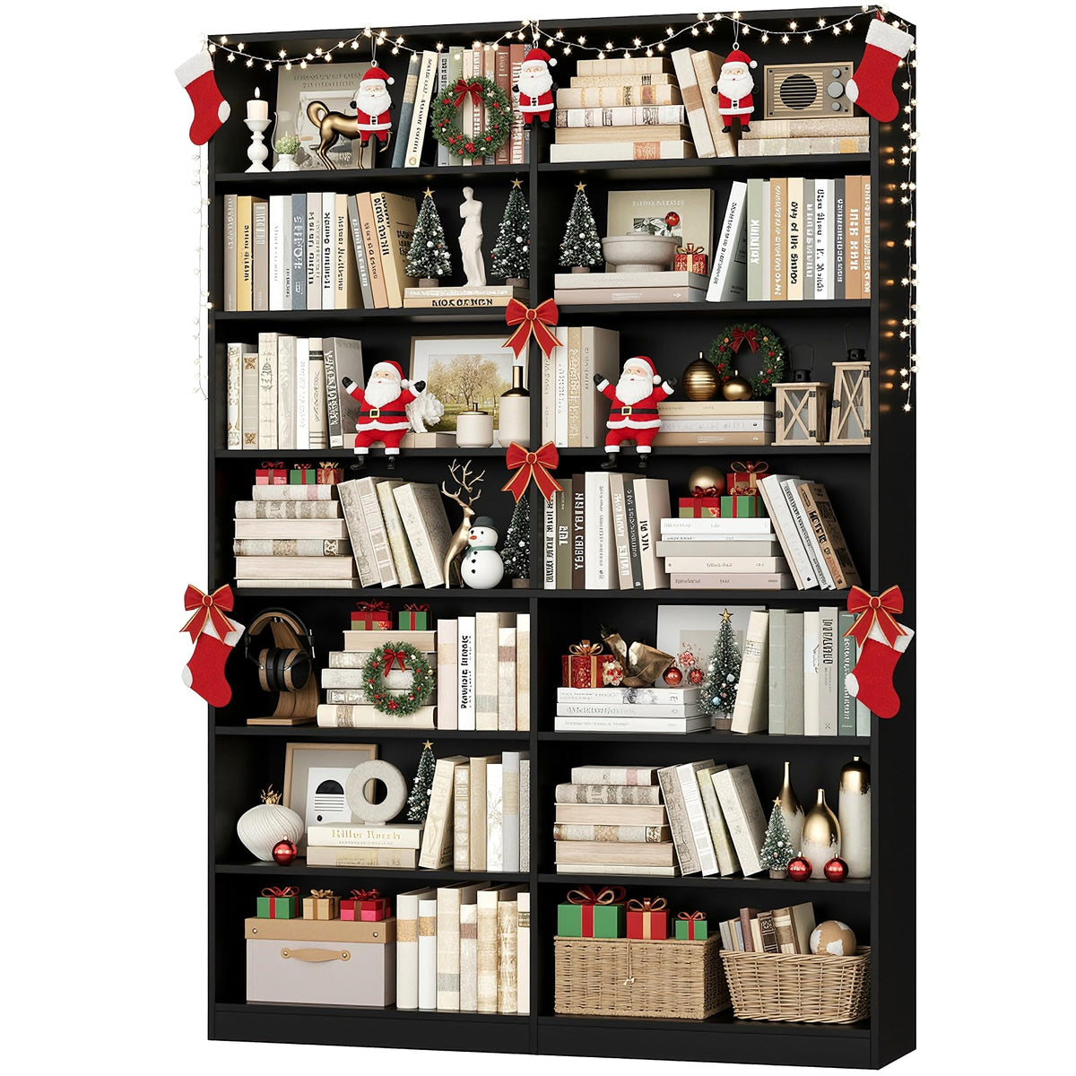 83.7" Tall 7-Tier Double Black Bookshelf and Bookcase A857944