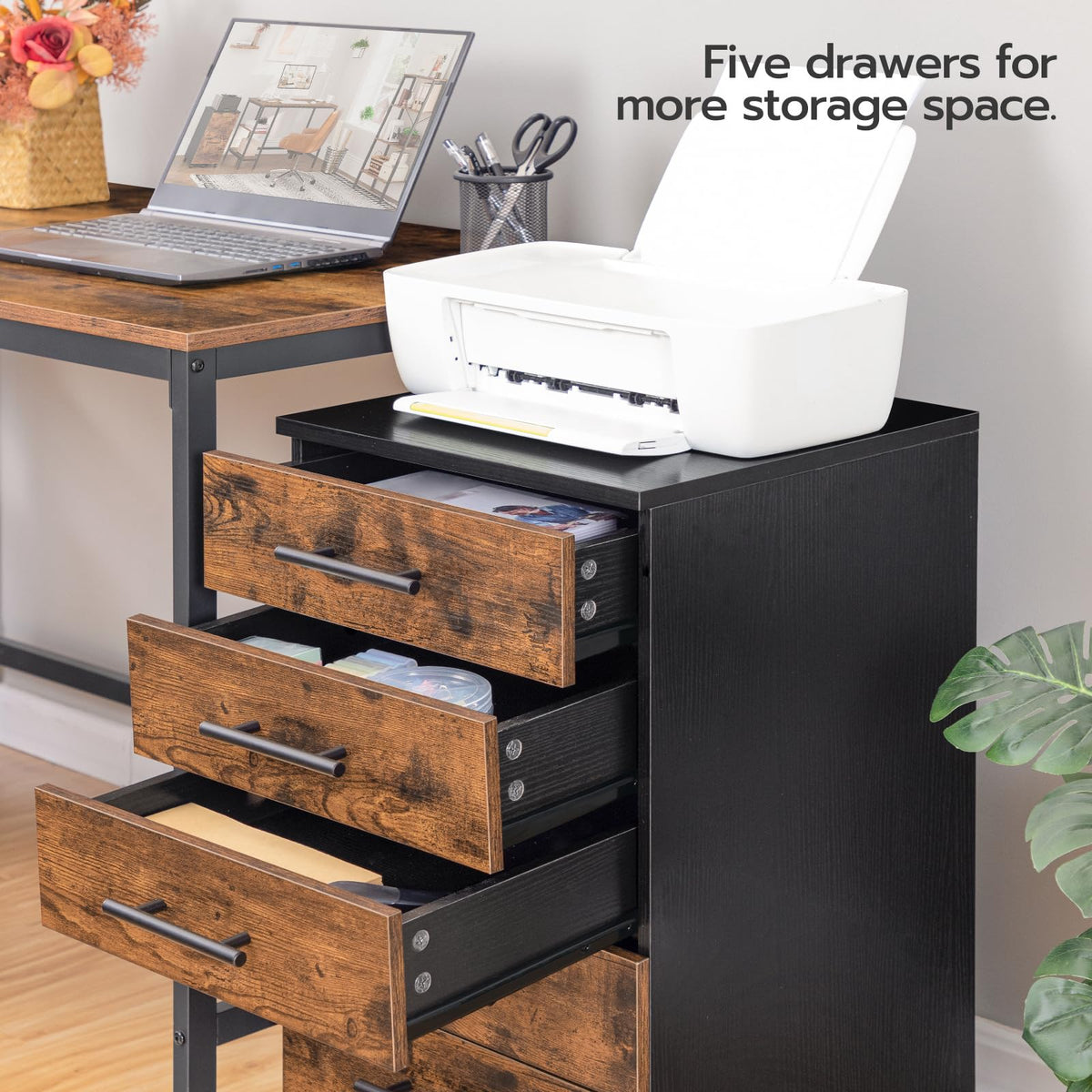 5 Drawer Wooden Mobile File Cabinet with Wheels T5910