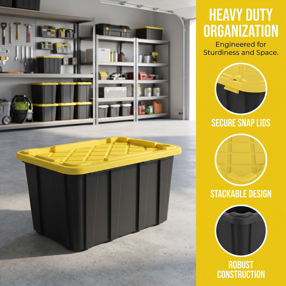 6 Pack 27 Gallon Heavy Duty Plastic Storage Bins with Lids F628556
