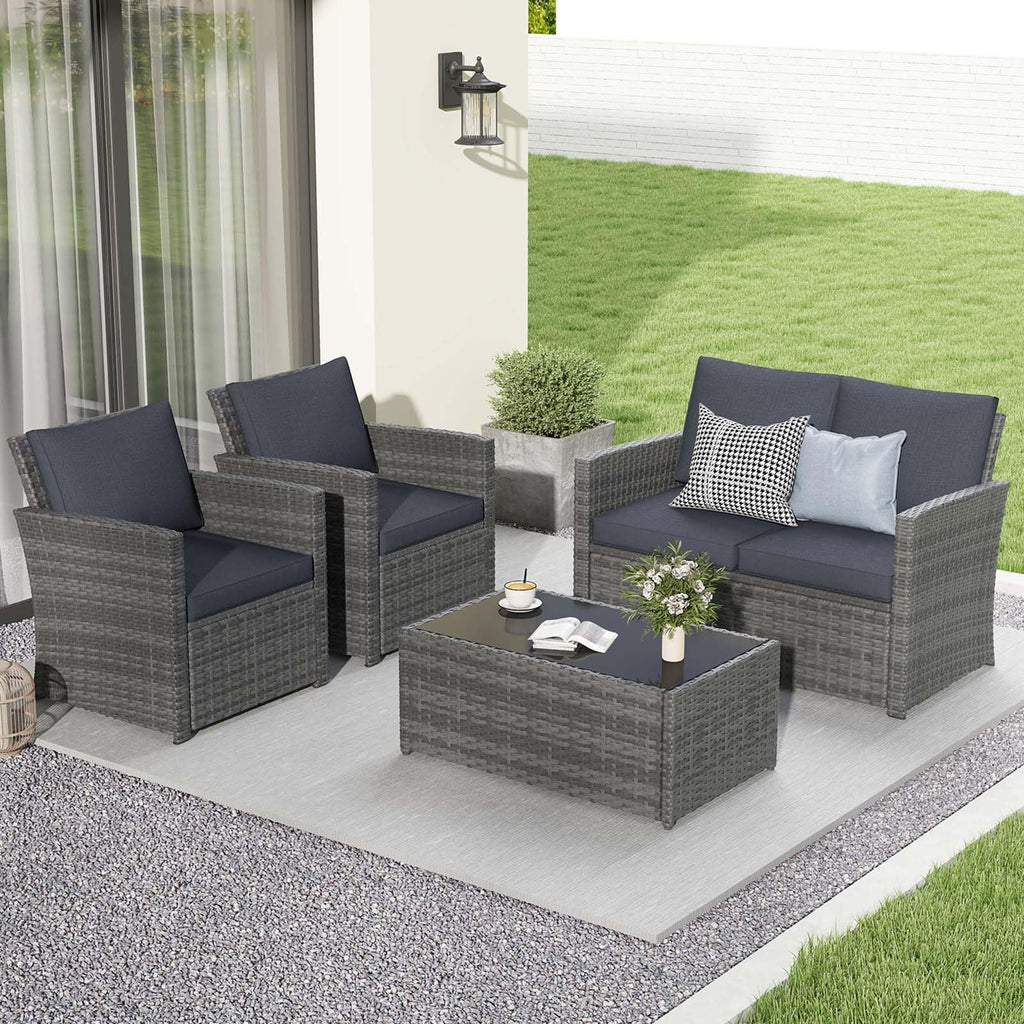4 Piece Dark Gray Wicker Patio Furniture Set A720