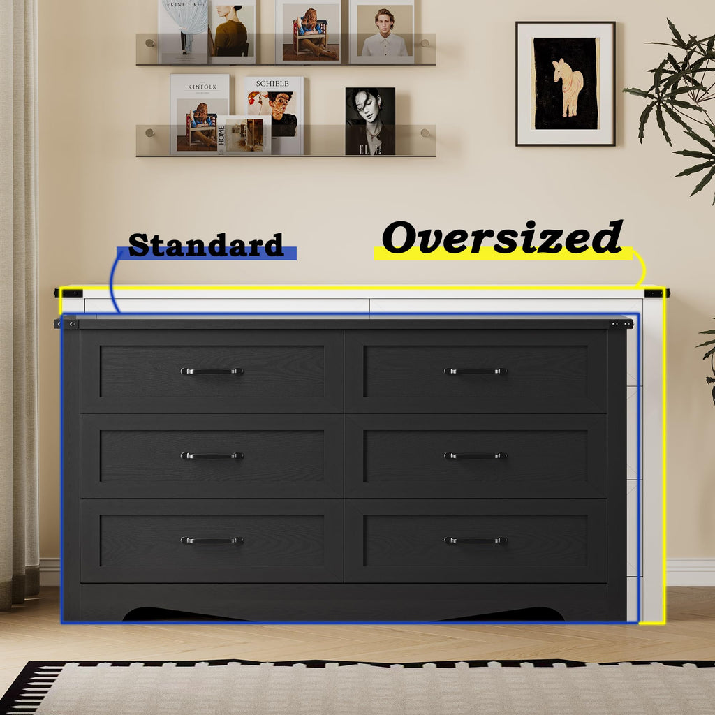 6 Drawer Wood Dresser with Metal Handles V6522