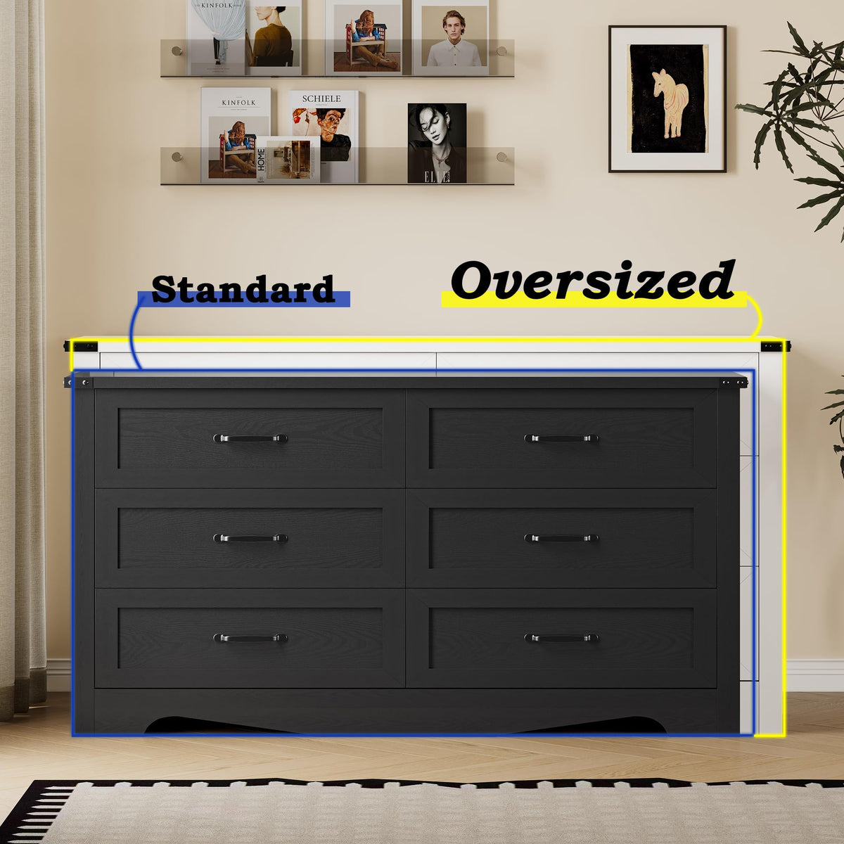 6 Drawer Wood Dresser with Metal Handles V6522