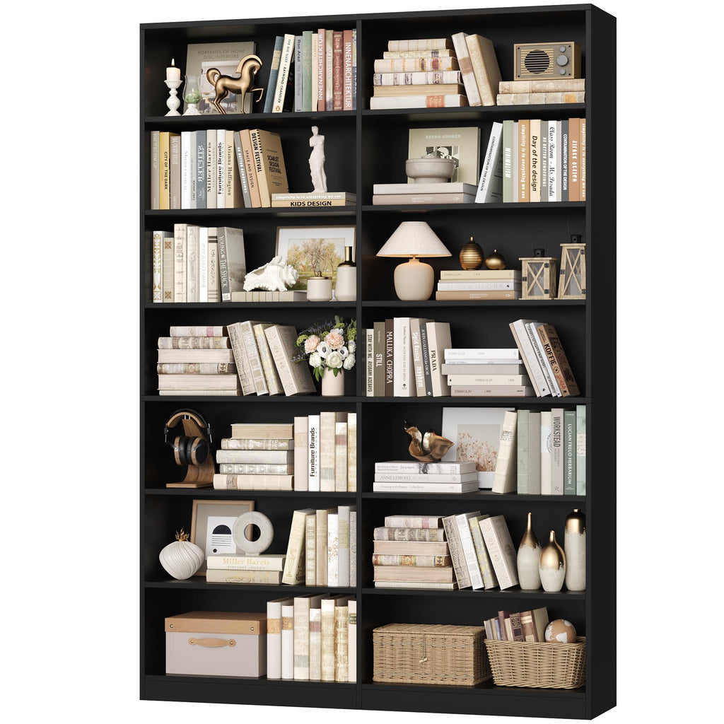 83.7" Tall 7-Tier Double Black Bookshelf and Bookcase A857944
