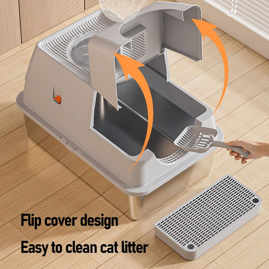 Enclosed Stainless Steel Litter Box with Flip Top Lid W654