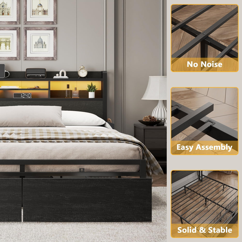 Full Size Bed Frame with Headboard and Charging Station C572726