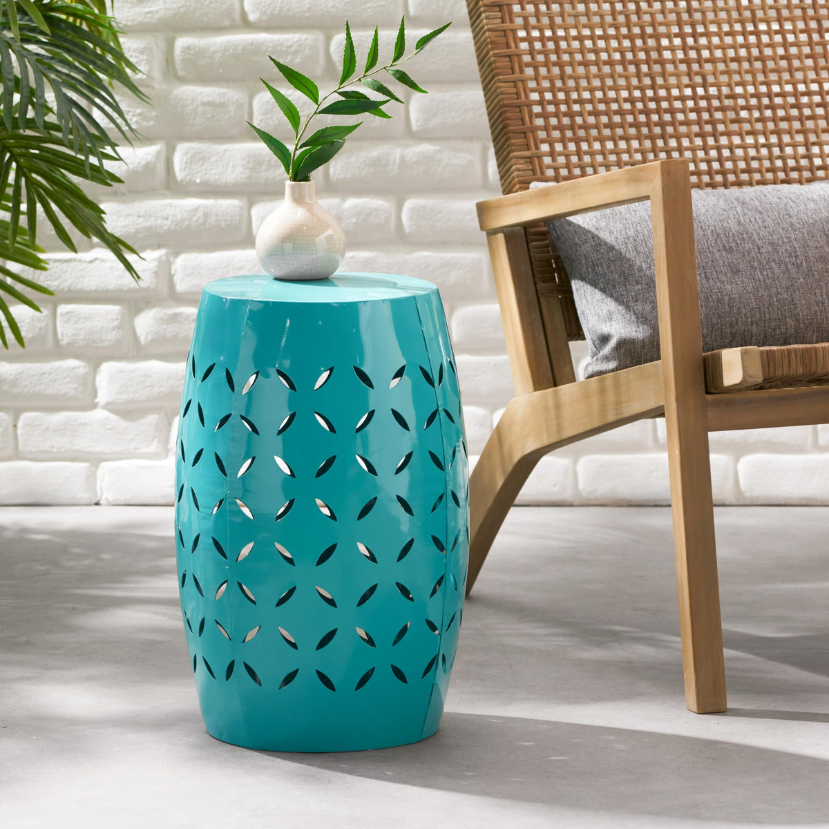 Teal Metal Garden Stool D8926
