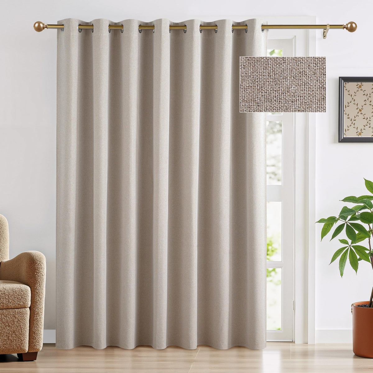100% Blackout Linen Sliding Glass Door Curtains S555059