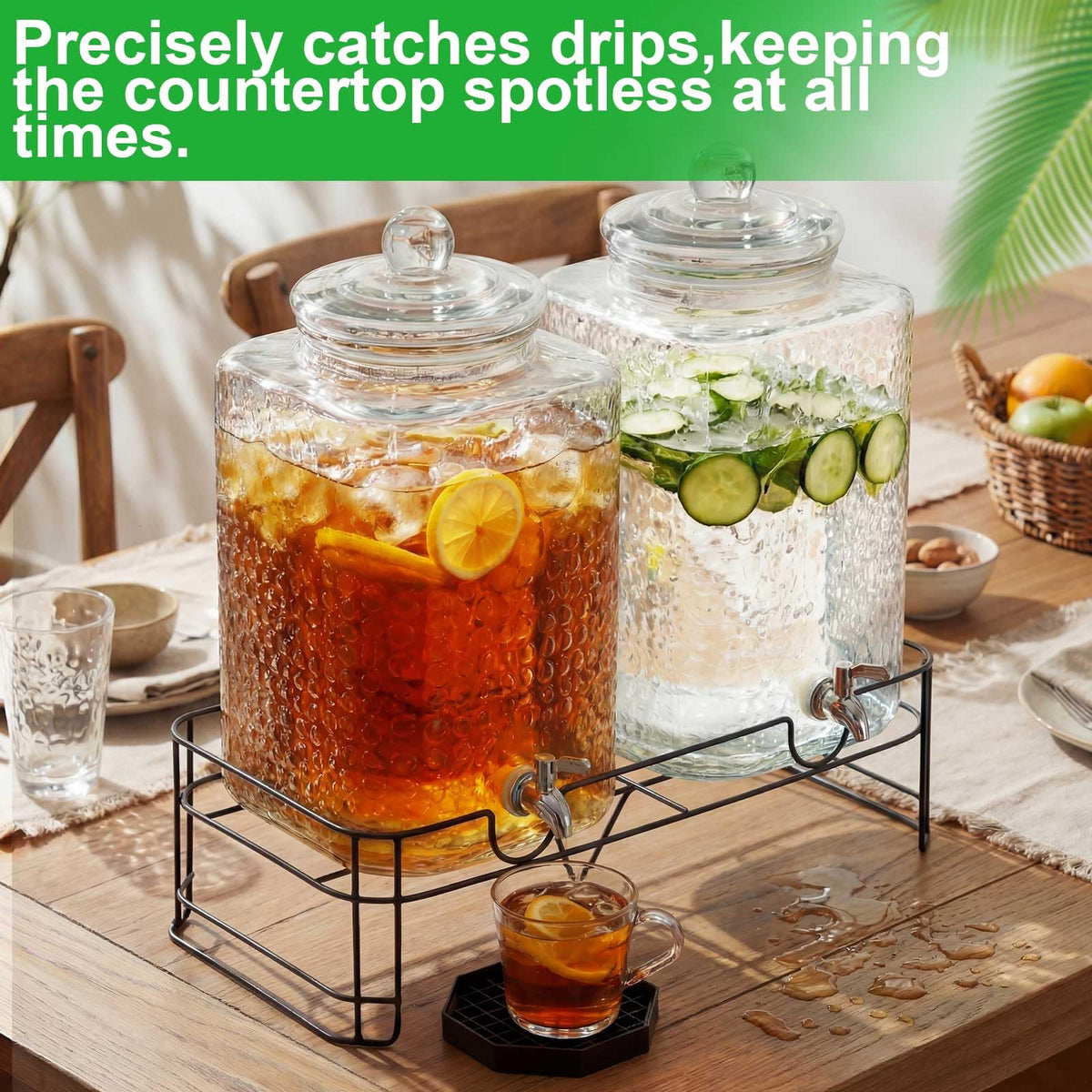 2 Pack 5 Gallon Hammered Glass Drink Dispenser with Stand S110280