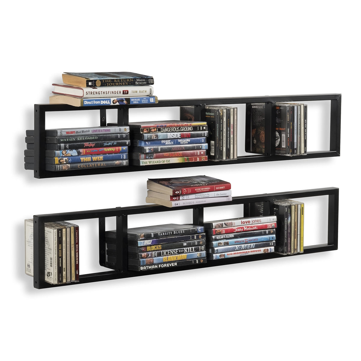 34 Inch Media Storage Rack Organizer Metal Floating Shelf Set of 2 Black P97000