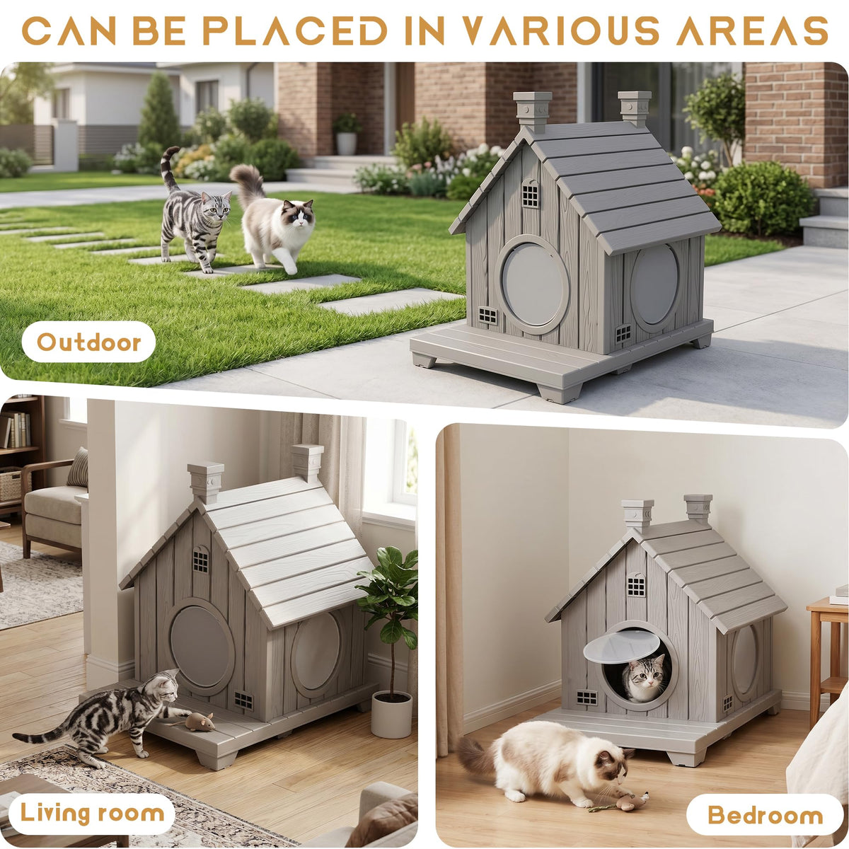 Weatherproof 1-Story Resin Cat House D3276