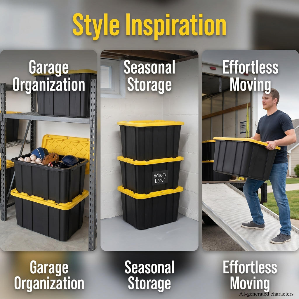 6 Pack 27 Gallon Heavy Duty Plastic Storage Bins with Lids F628556