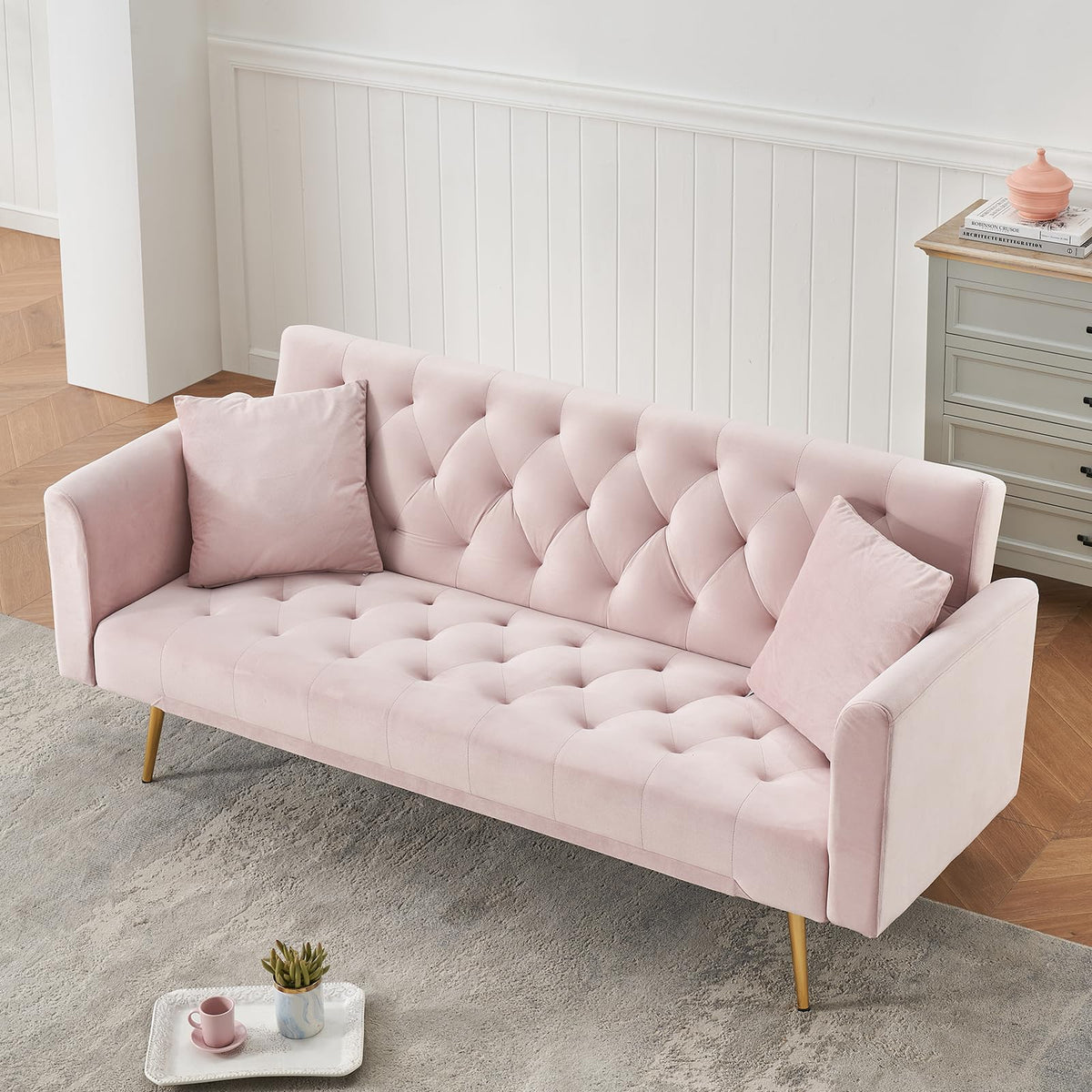 71" Velvet Convertible Sofa Bed X34984