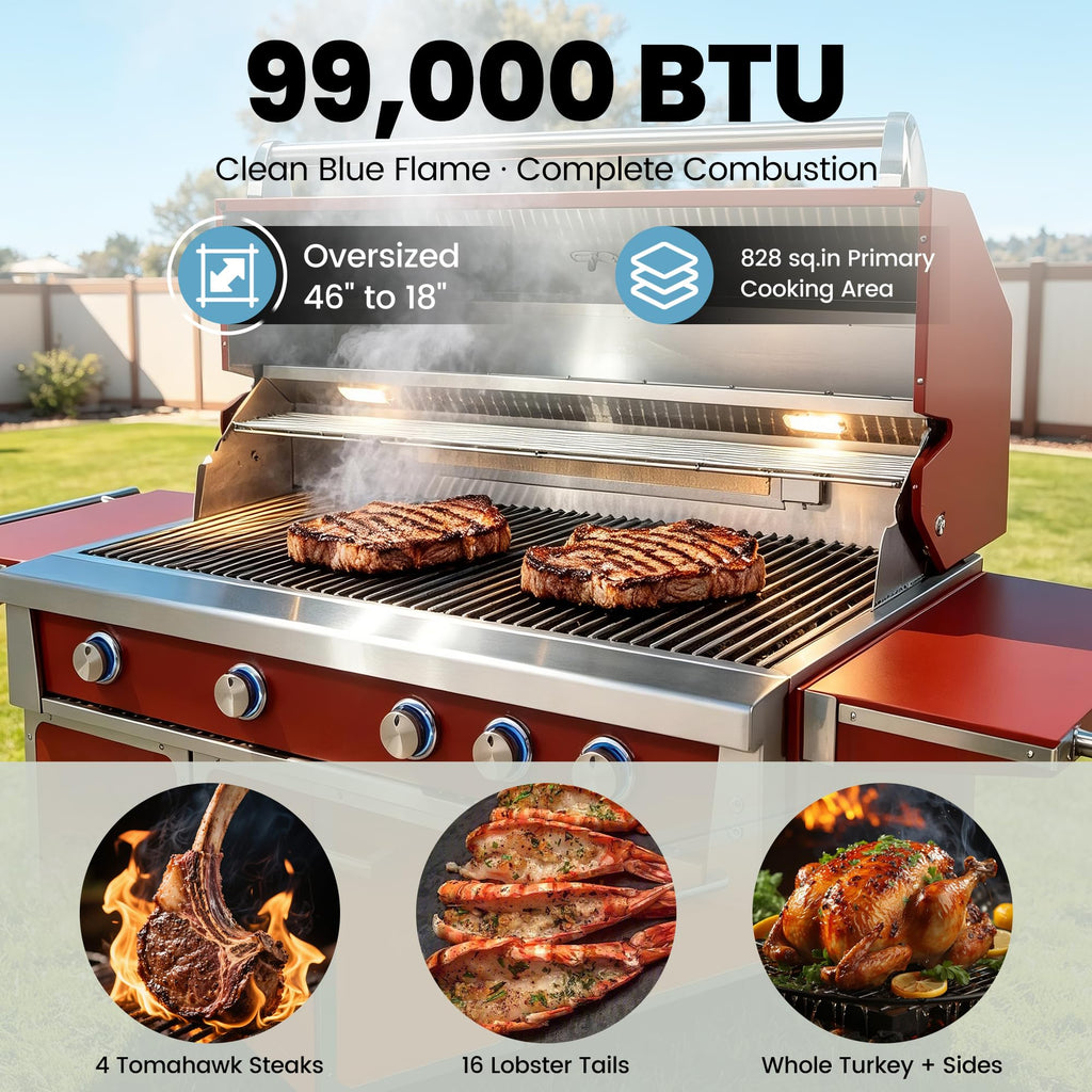 49" Propane Gas Grill, 304 Stainless Steel, 99K BTU, 828 Sq.In I5606