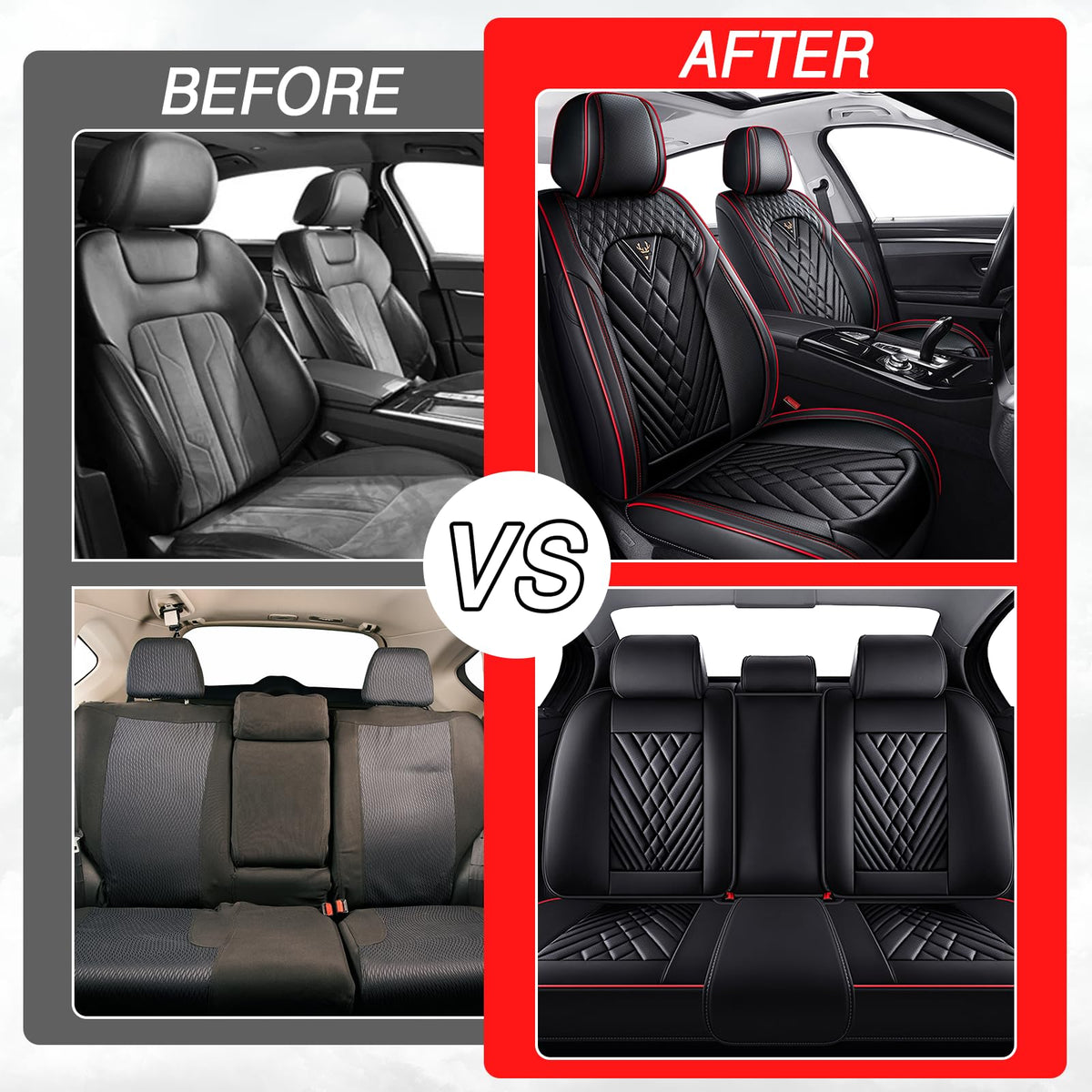 Black-Red Leather Car Seat Covers Full Set G148