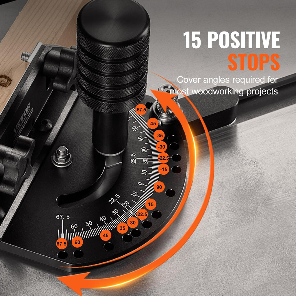 Precision Miter Gauge, 3/4'' x 3/8'', Aluminum Alloy Table Saw Miter Gauge with 15 Angle Stops J865