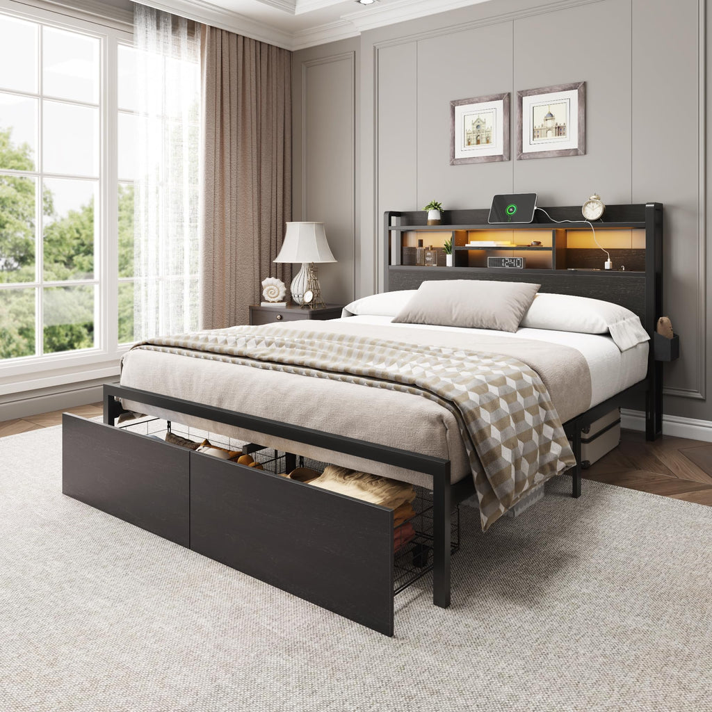 Full Size Bed Frame with Headboard and Charging Station C572726