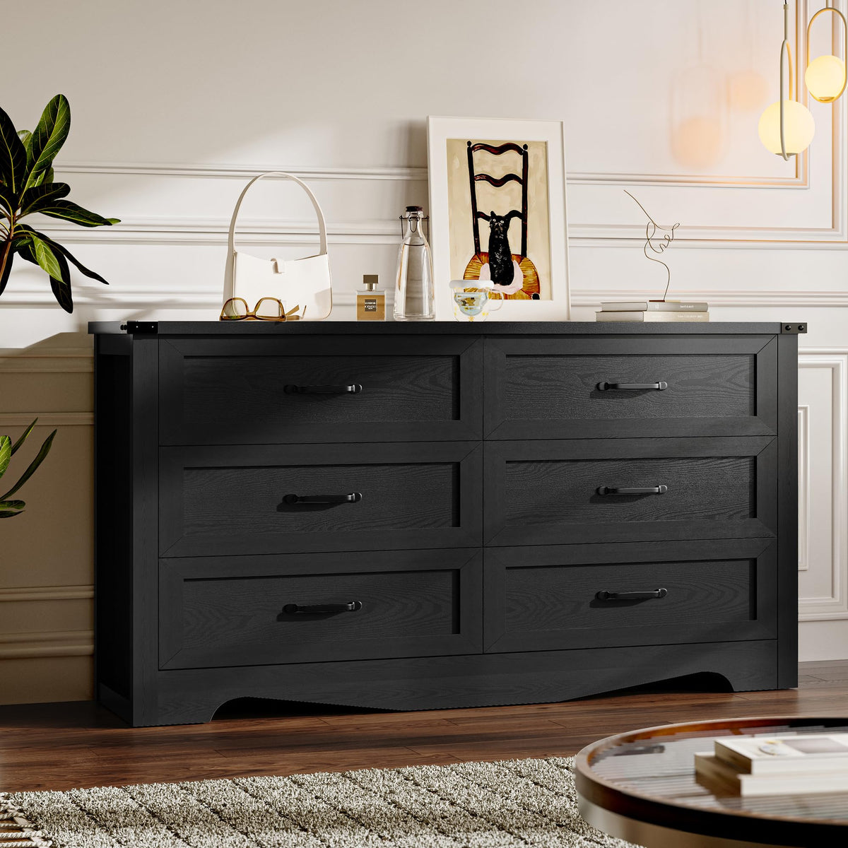 6 Drawer Wood Dresser with Metal Handles V6522
