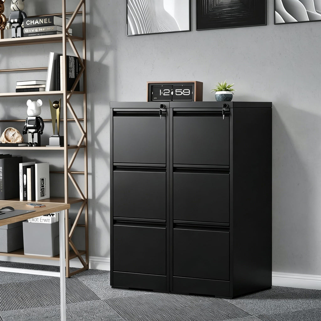 Black 3 Drawer Locking Metal Filing Cabinet W672538