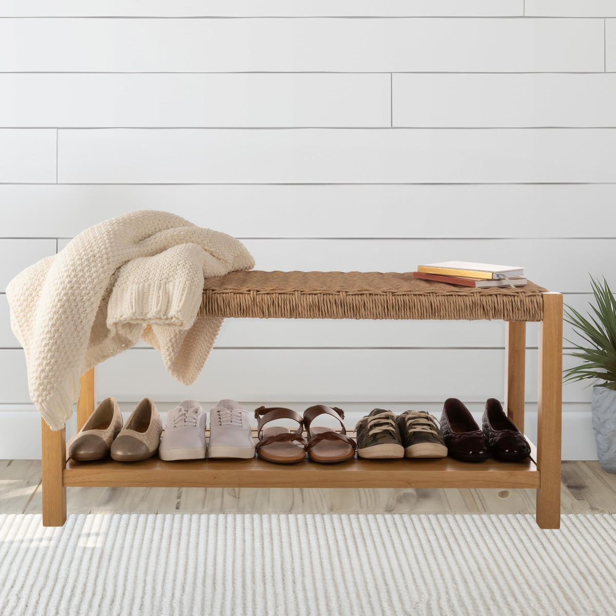 Solid Wood Entryway Bench with Shoe Storage U903620