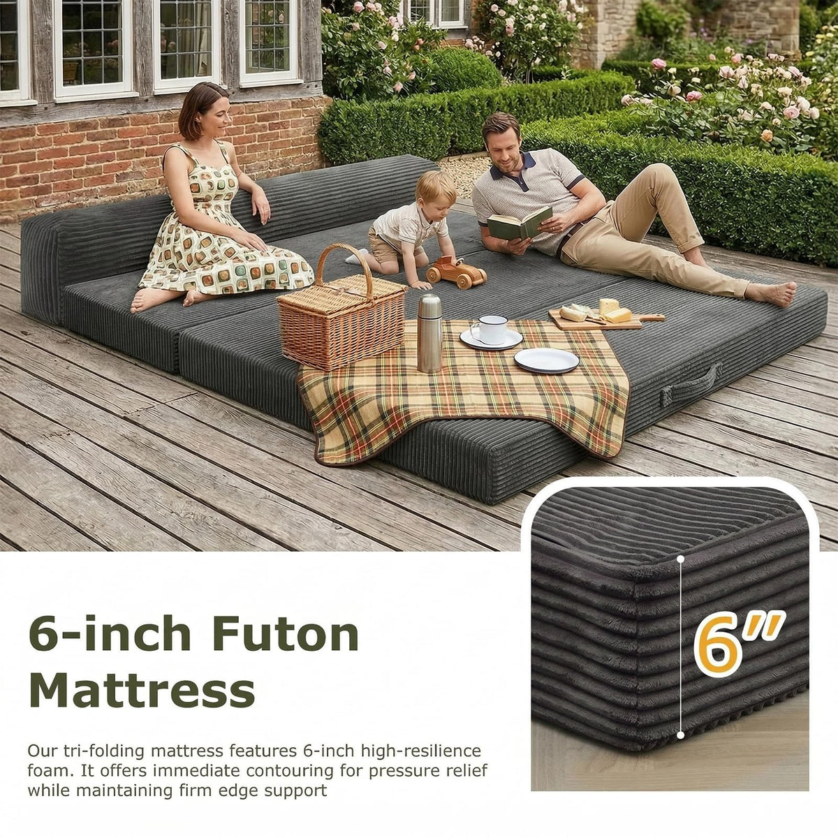 6 inch Tri-Folding Full Size Grey Mattress R351