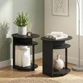 Set of 2 Round End Table with Oval Tabletop and Open Shelf, Walnut J5347