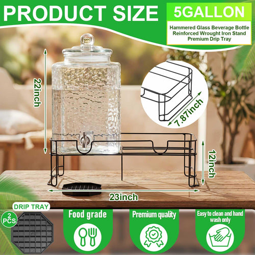 2 Pack 5 Gallon Hammered Glass Drink Dispenser with Stand S110280