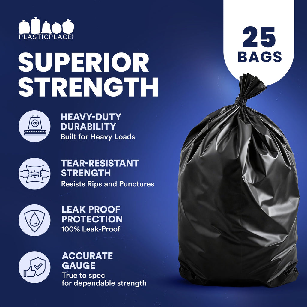 65 Gallon Black Heavy Duty Trash Bags 25 Count N251