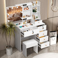 White Vanity Mirror with Lights Desk and Chair 5 Drawers Makeup Table O161108