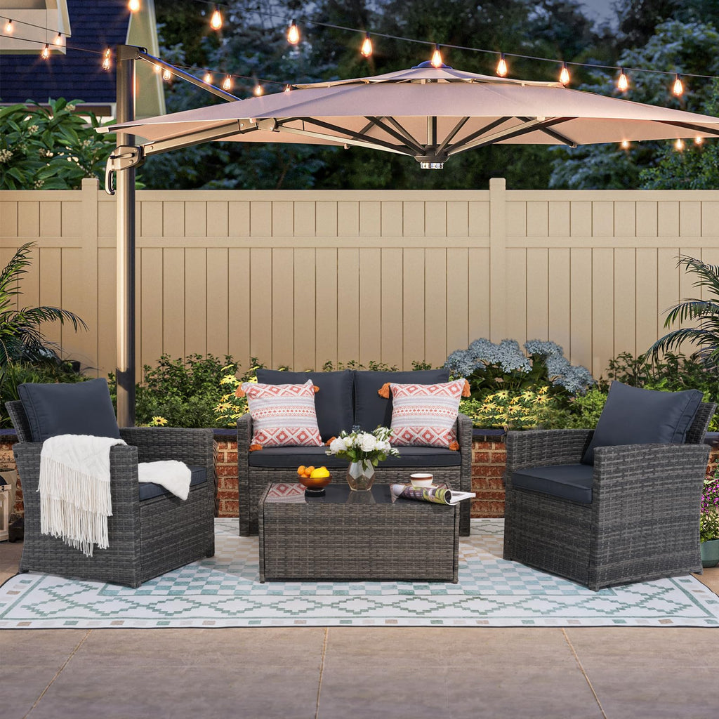 4 Piece Dark Gray Wicker Patio Furniture Set A720
