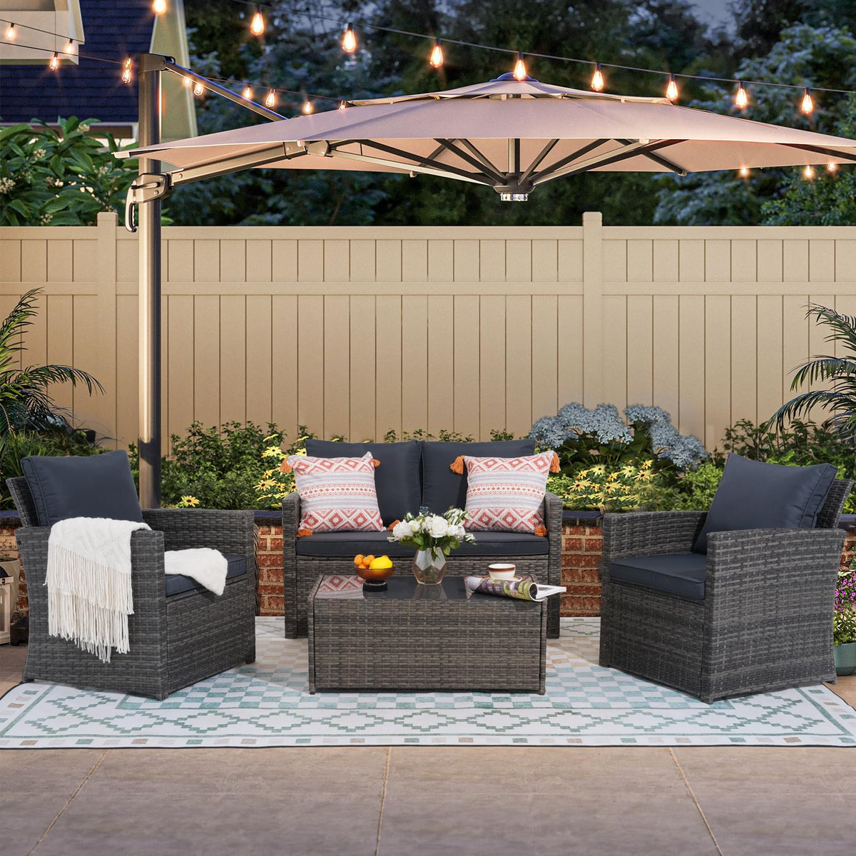 4 Piece Dark Gray Wicker Patio Furniture Set A720