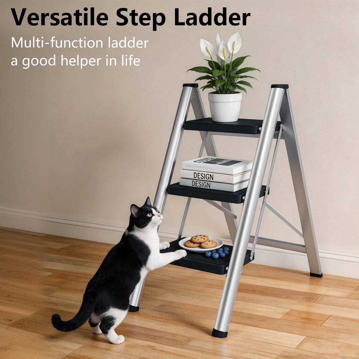 Folding Step Stool with Anti-Slip Pedals K324617