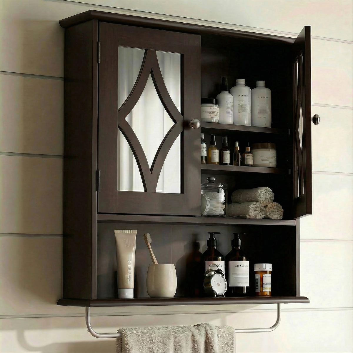 Wall Mounted Bathroom Medicine Cabinet with Towel Rack 22x25 inch P132668