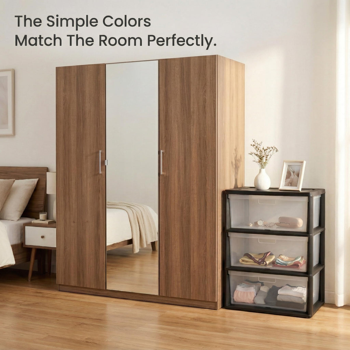 Black 3 Drawer Storage Organizer Tower with Clear Plastic Bins S978