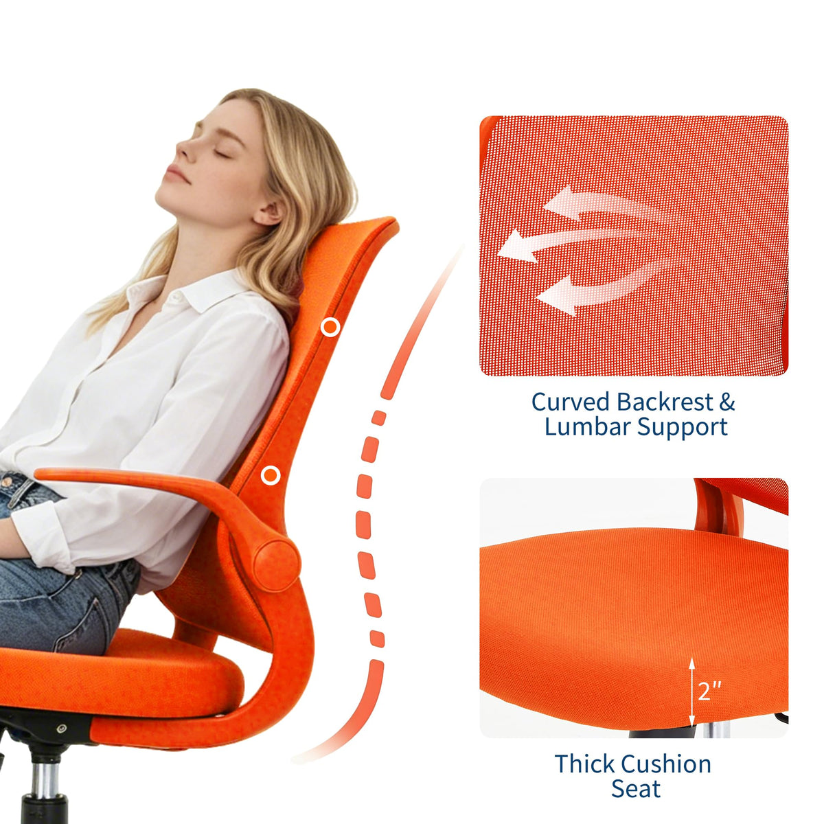 Orange Ergonomic Mesh Office Chair with Flip-Up Arms I120923