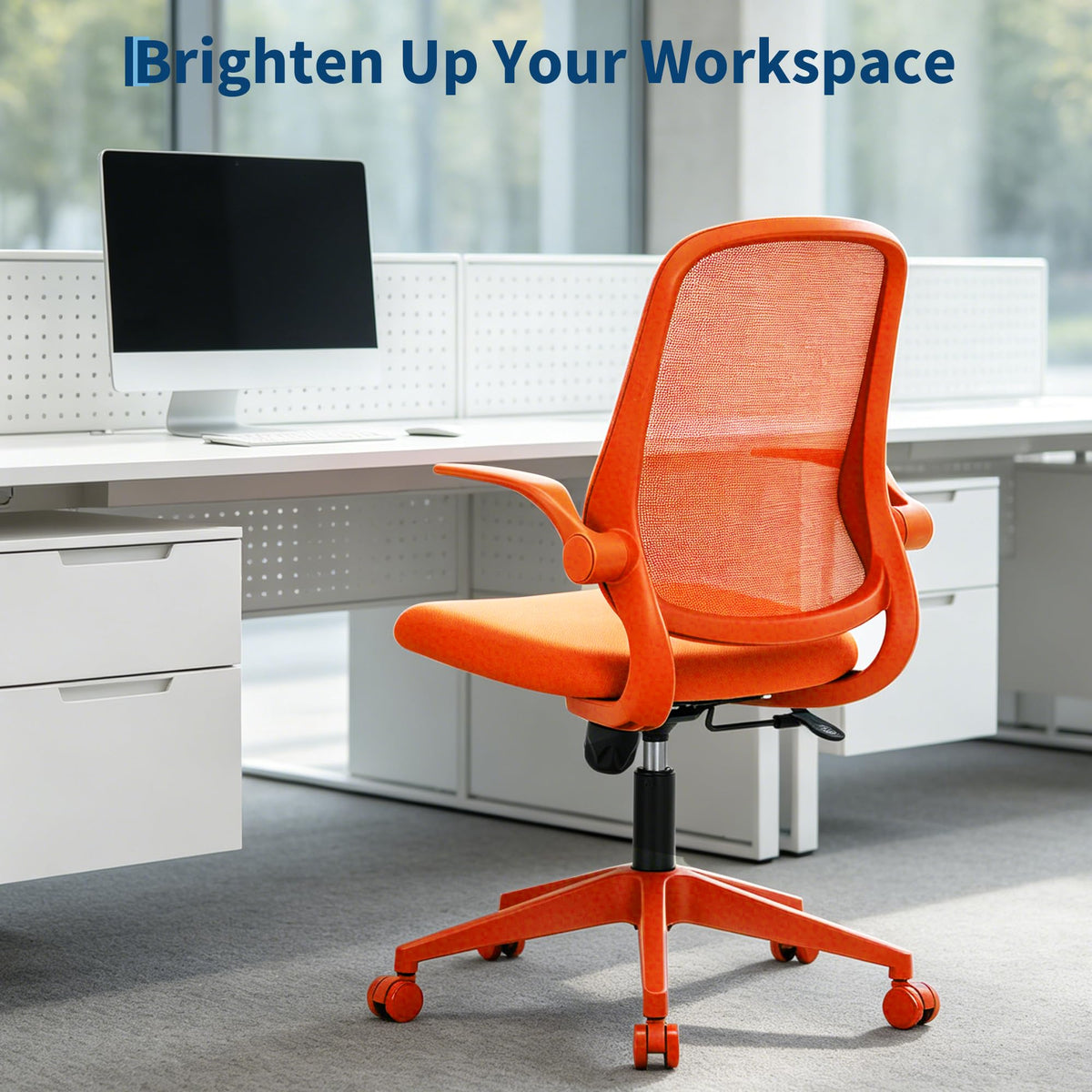 Orange Ergonomic Mesh Office Chair with Flip-Up Arms I120923