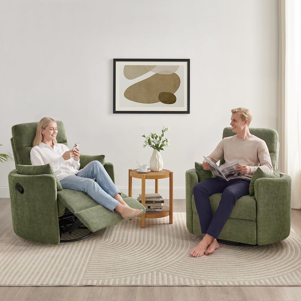 Oversized 360° Swivel Glider Recliner Chair with 2 Pillows and Footrest L32995