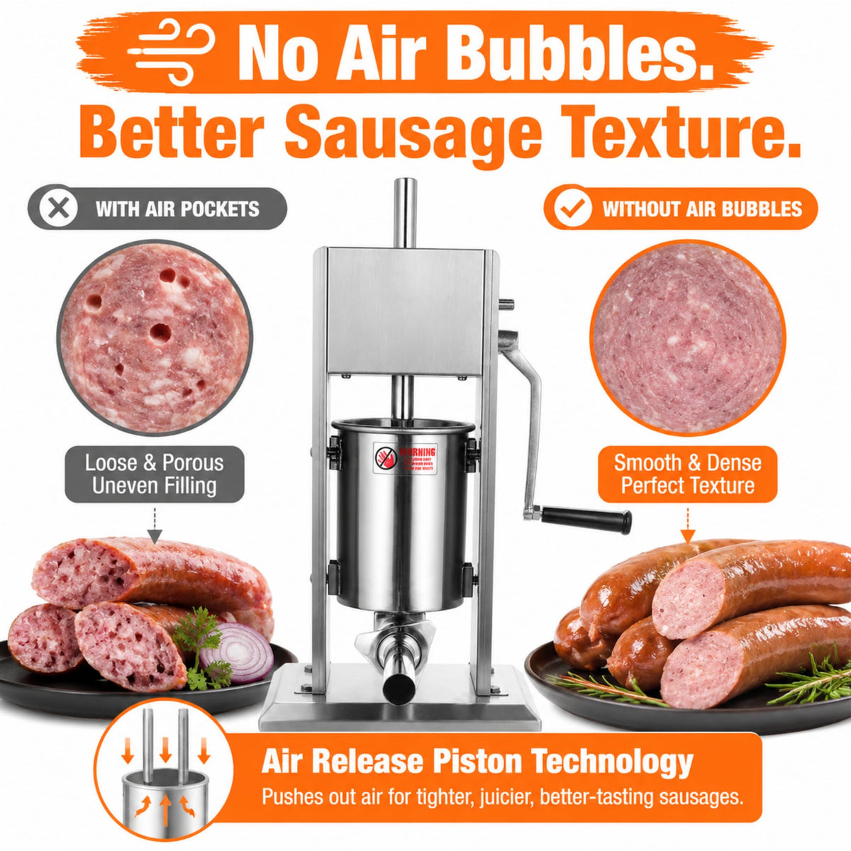 3L Stainless Steel Manual Sausage Stuffer with 4 Tubes P2343