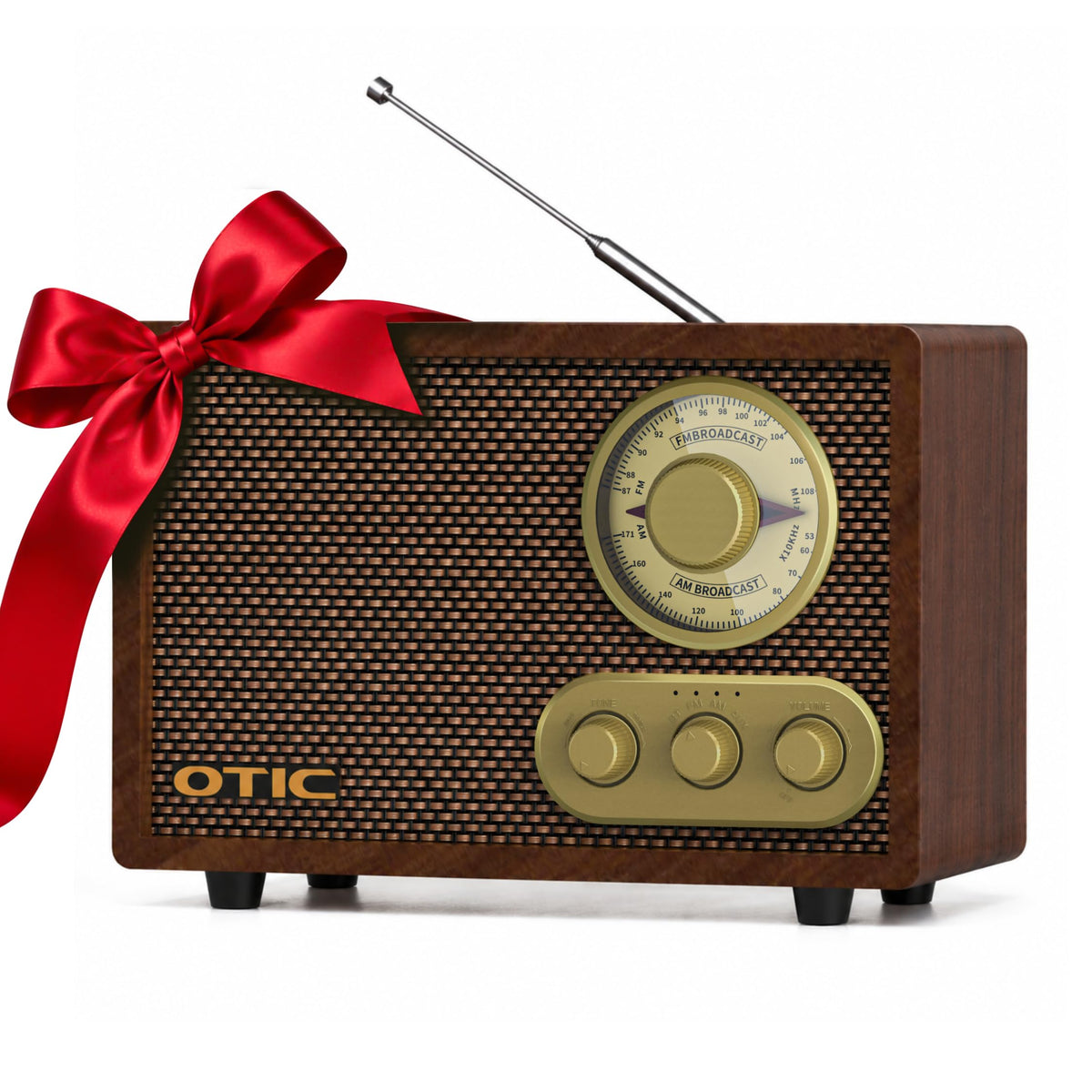 Vintage Wood AM/FM Bluetooth Radio with Speakers Q125