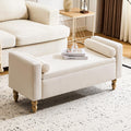 Beige Linen Storage Ottoman Bench W51203