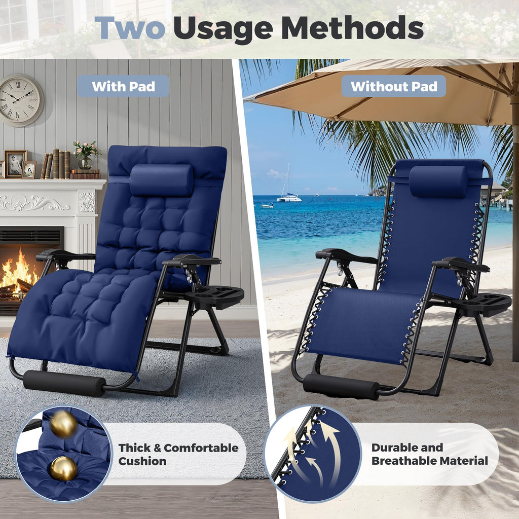 Oversized Blue Zero Gravity Chair with Cushion and Cup Holder T8931