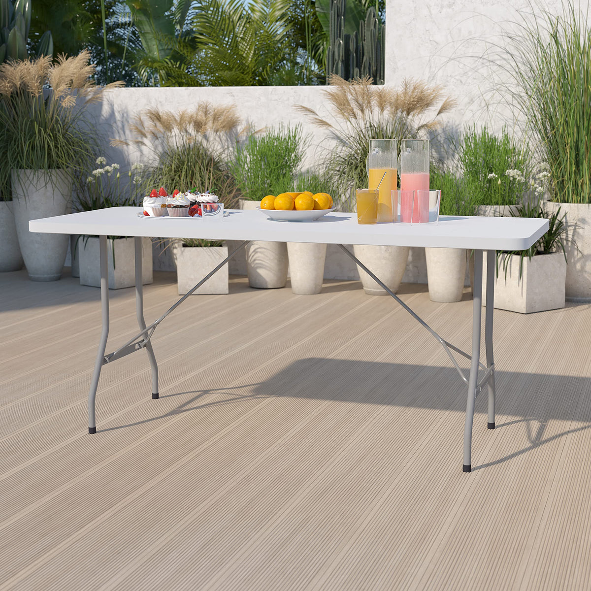 6-Foot Granite White Plastic Folding Table W354