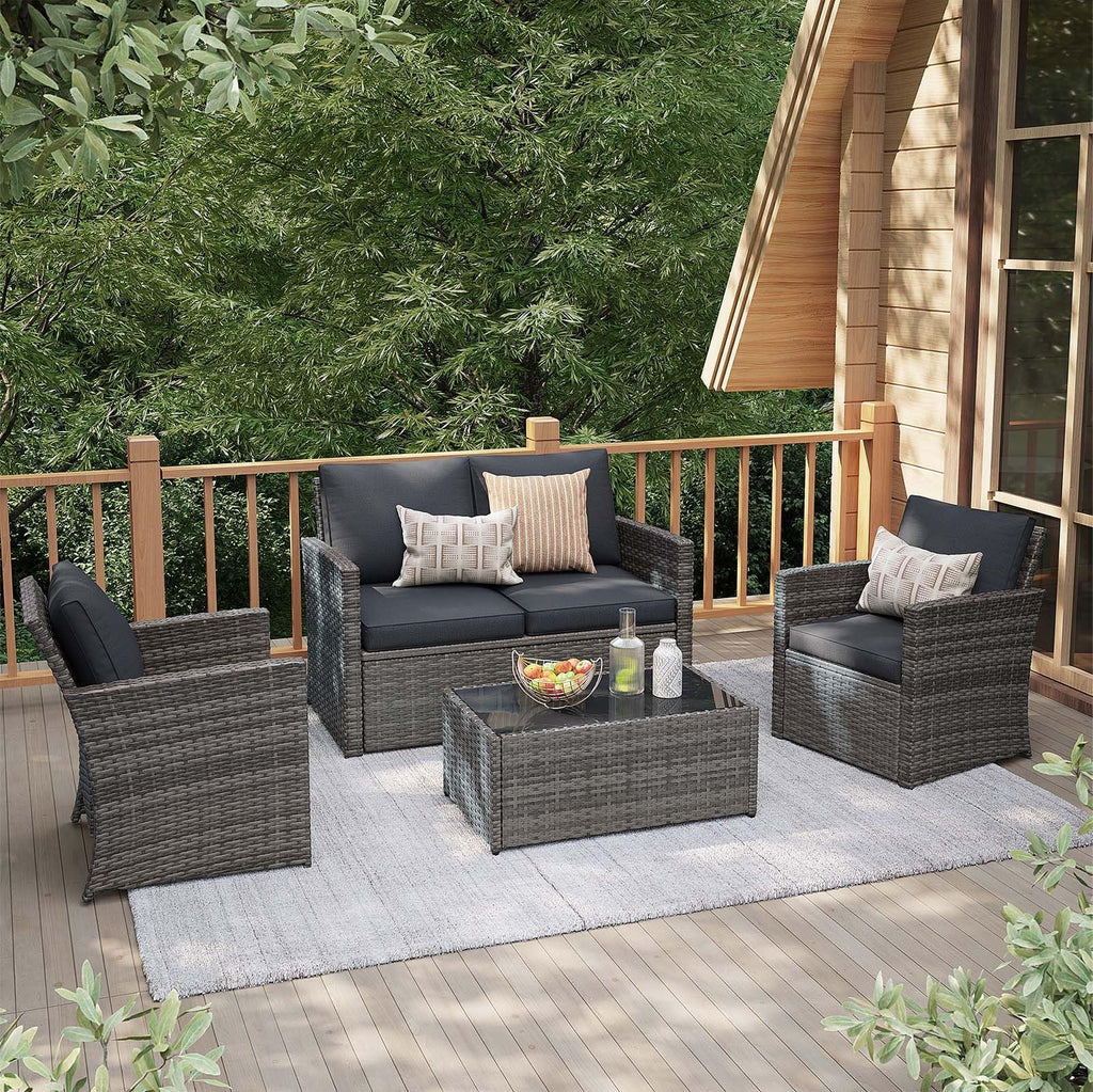 4 Piece Dark Gray Wicker Patio Furniture Set A720