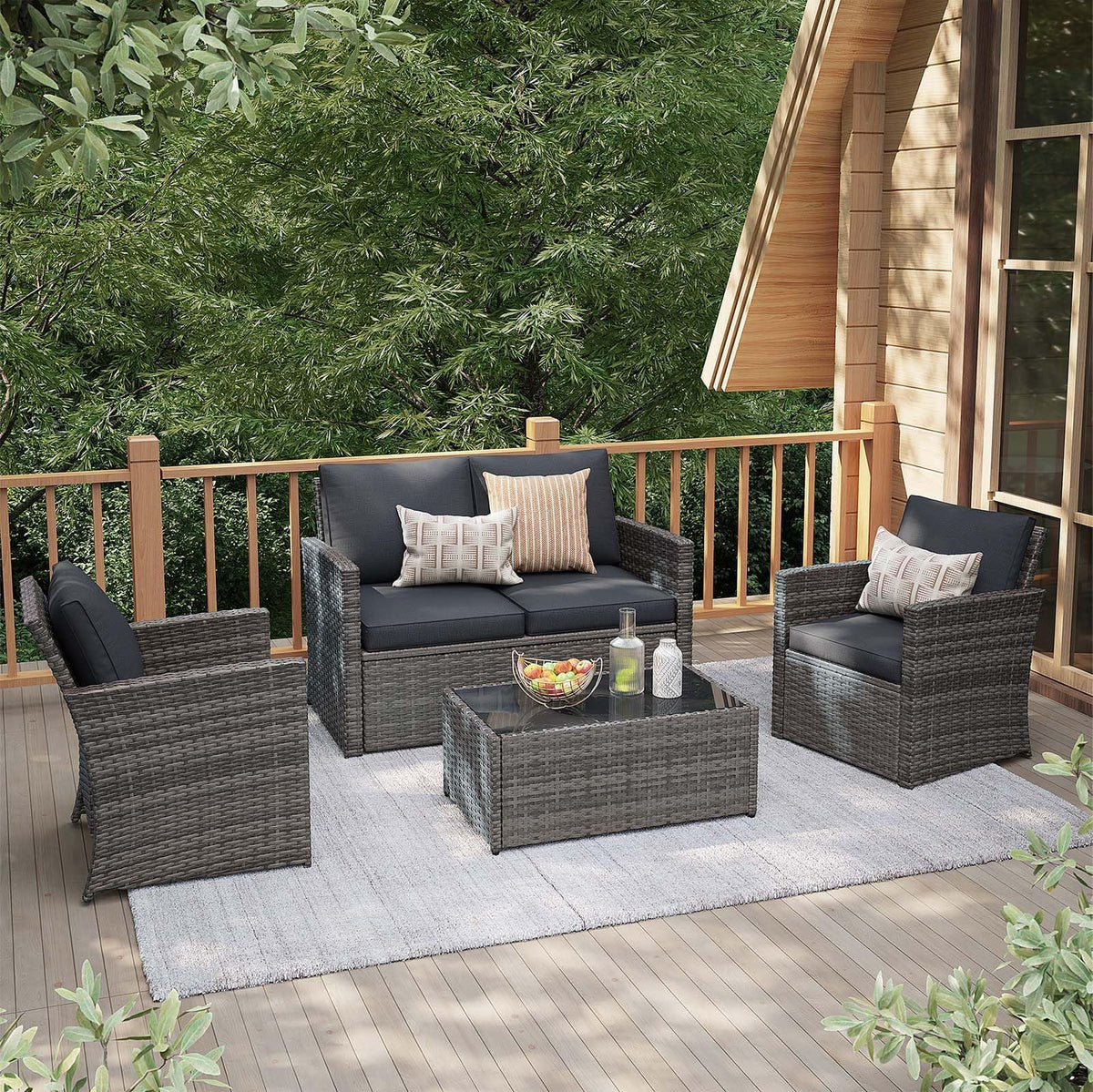 4 Piece Dark Gray Wicker Patio Furniture Set A720
