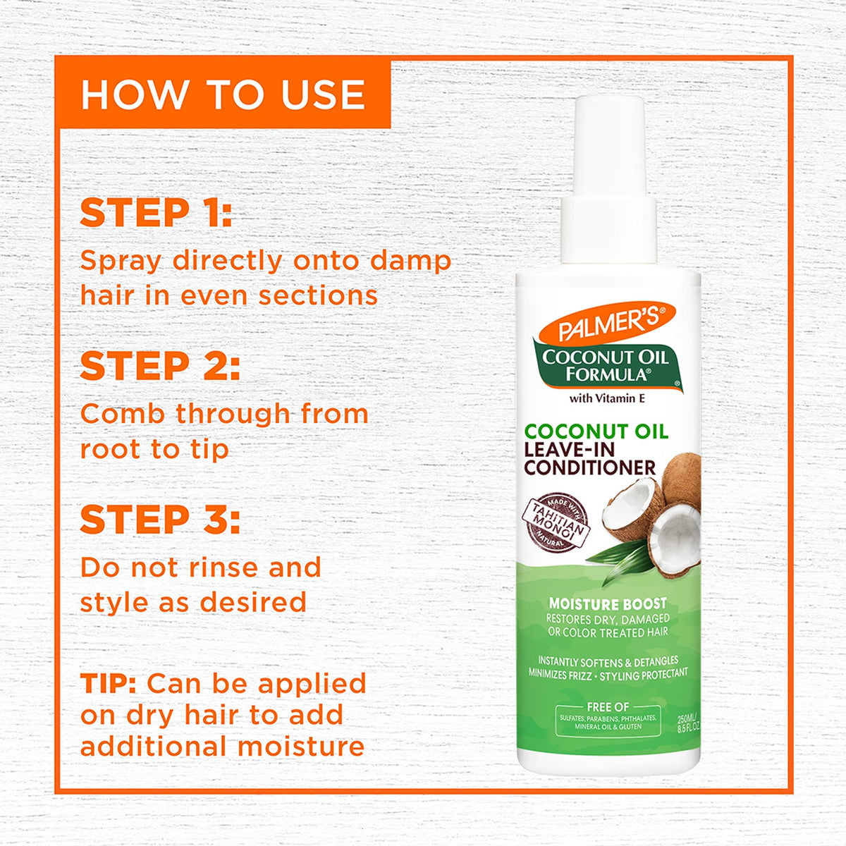 Coconut Oil Leave-In Conditioner Spray 8.5 Oz F42214