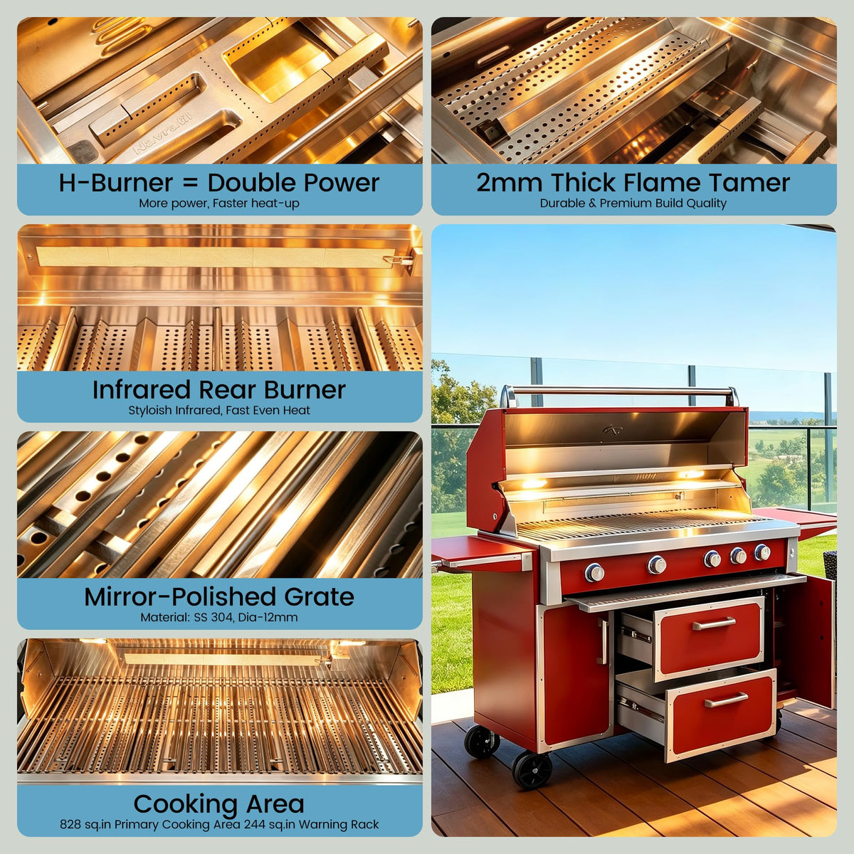 49" Propane Gas Grill, 304 Stainless Steel, 99K BTU, 828 Sq.In I5606