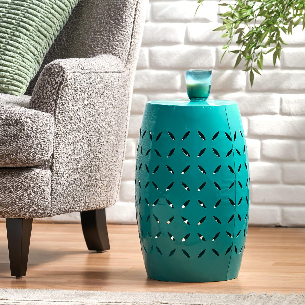 Teal Metal Garden Stool D8926