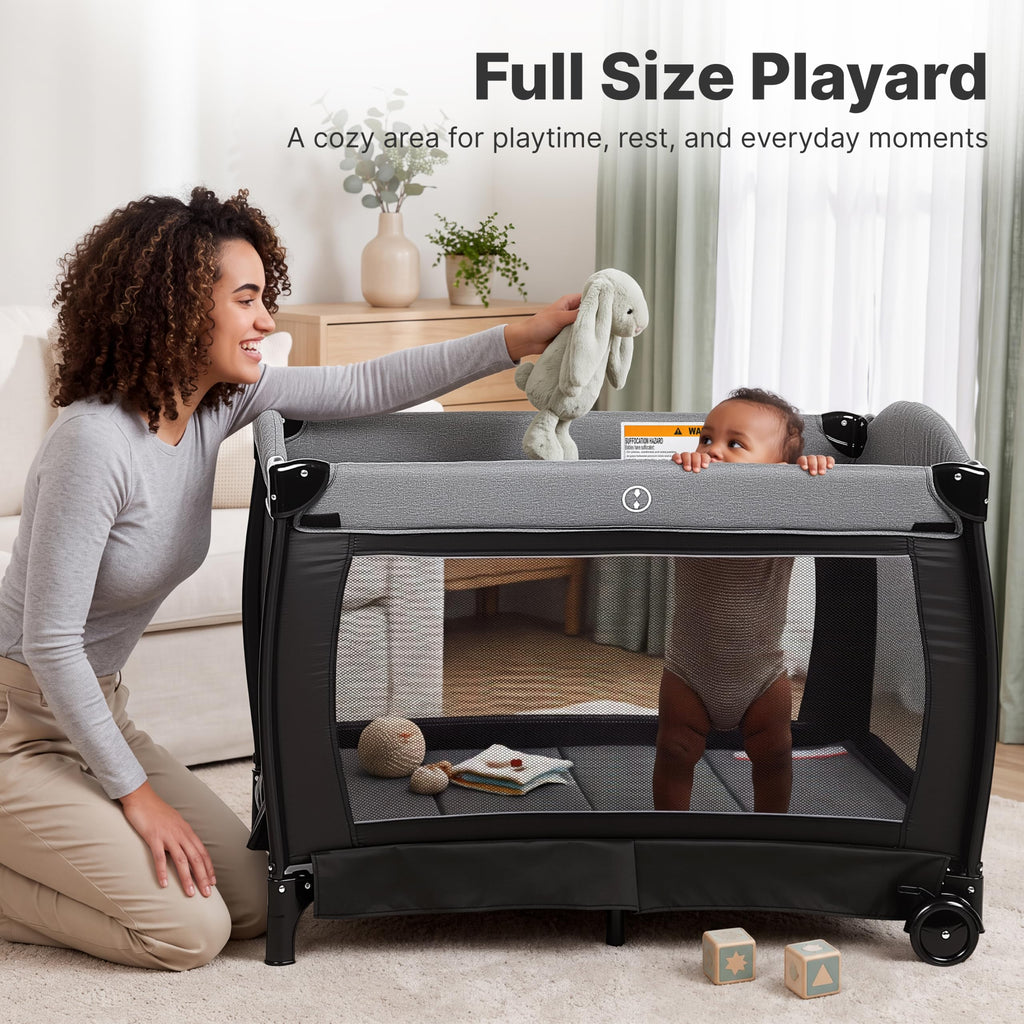 4-in-1 Pack and Play with Bassinet, Playpen, Diaper Changer, Black W8286