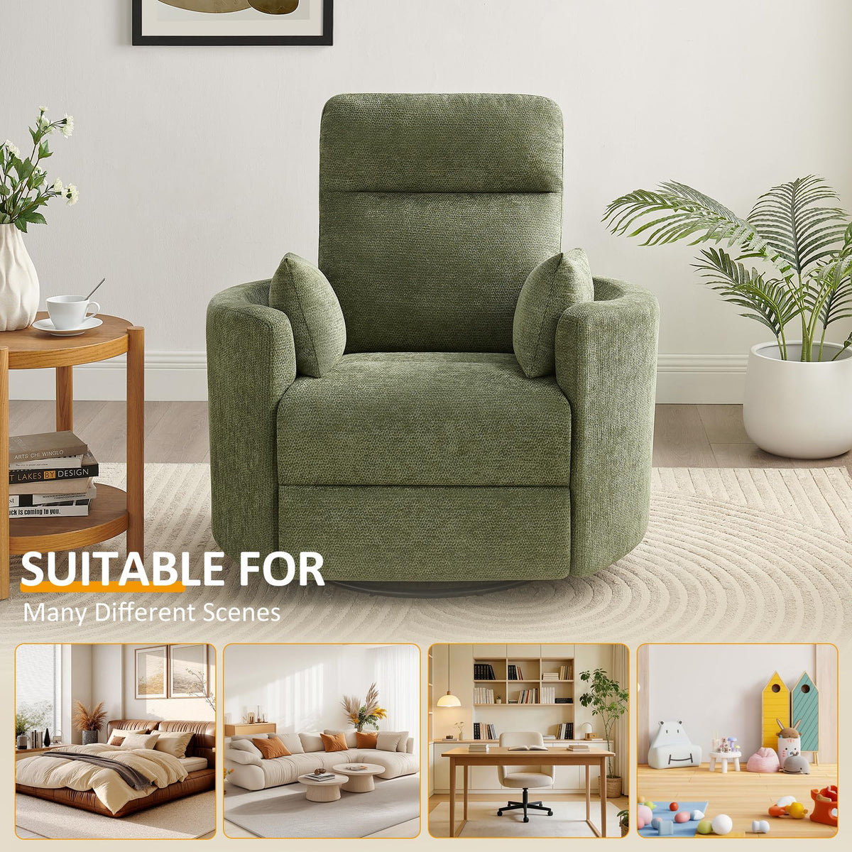 Oversized 360° Swivel Glider Recliner Chair with 2 Pillows and Footrest L32995